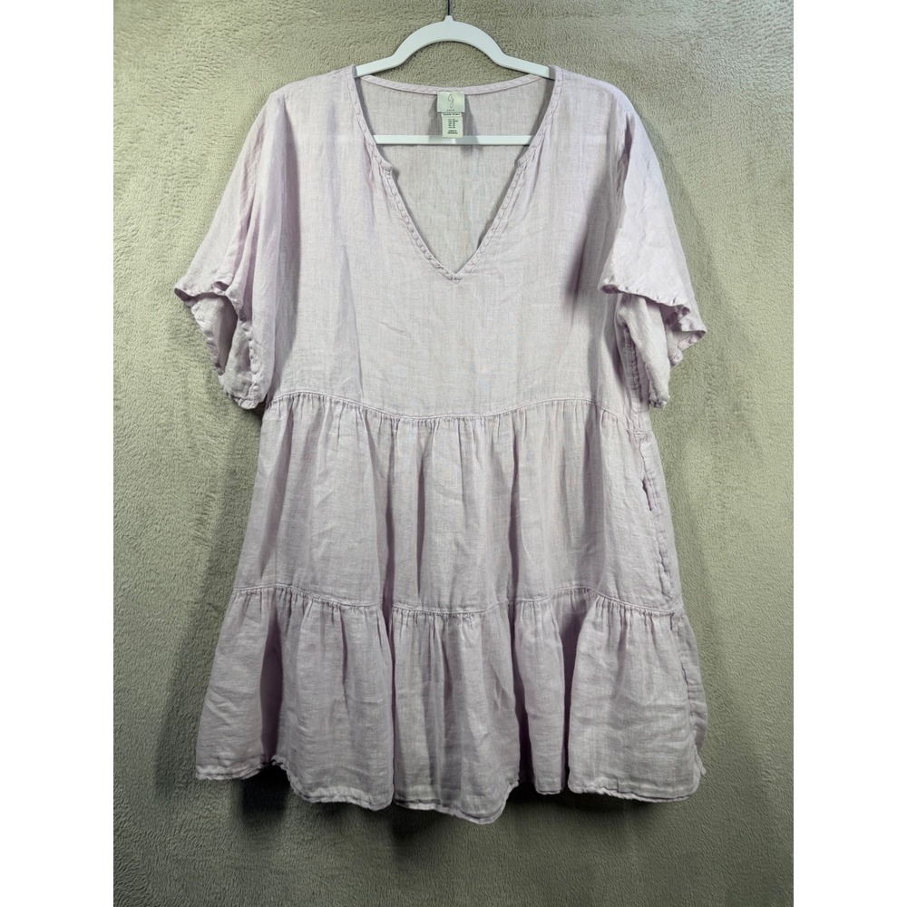 Joie Tiered Dress Tunic Women Medium Purple Linen V-Neck Mini Babydoll